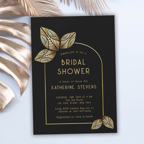 Art Deco Stylized Leaves Boho Frame Bridal Shower Invitation