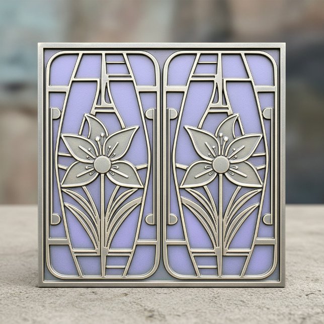 Art Deco Stylized Lily Floral #10 Violet ID1196 Ceramic Tile (Creator Uploaded)