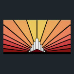 Art deco sun dawn poster<br><div class="desc">A classic art deco style sun pattern in dawn colors. 

An iconic pattern of the sun rising from behind a stylized art deco shaped building. A simple yet elegant design,  true to the era.</div>