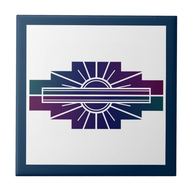 Art deco sun element in dark colors ceramic tile (Front)