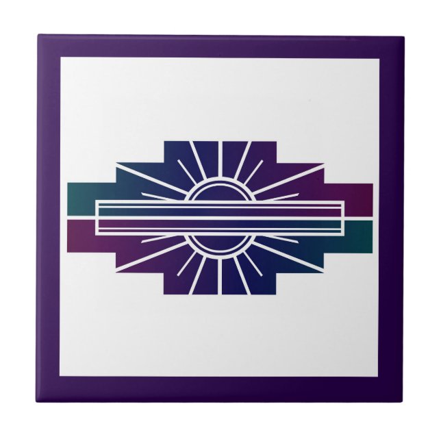 Art deco sun element in dark colors ceramic tile (Front)