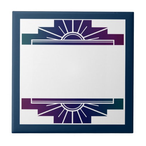 Art deco sun element in dark colors ceramic tile