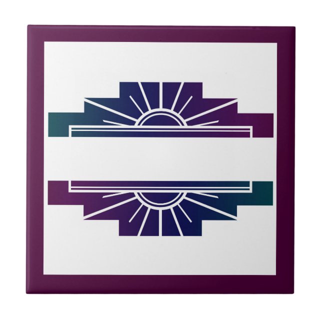 Art deco sun element in dark colors ceramic tile (Front)