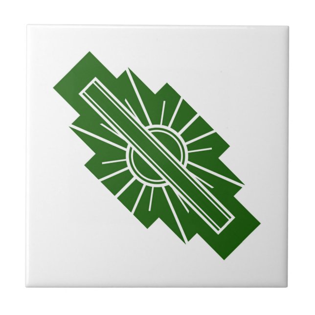 Art deco sun element in dark green ceramic tile (Front)