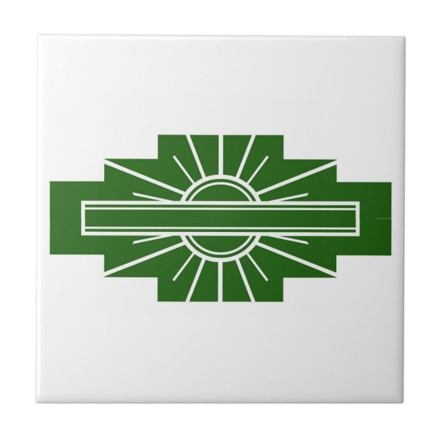 Art deco sun element in dark green ceramic tile (Front)