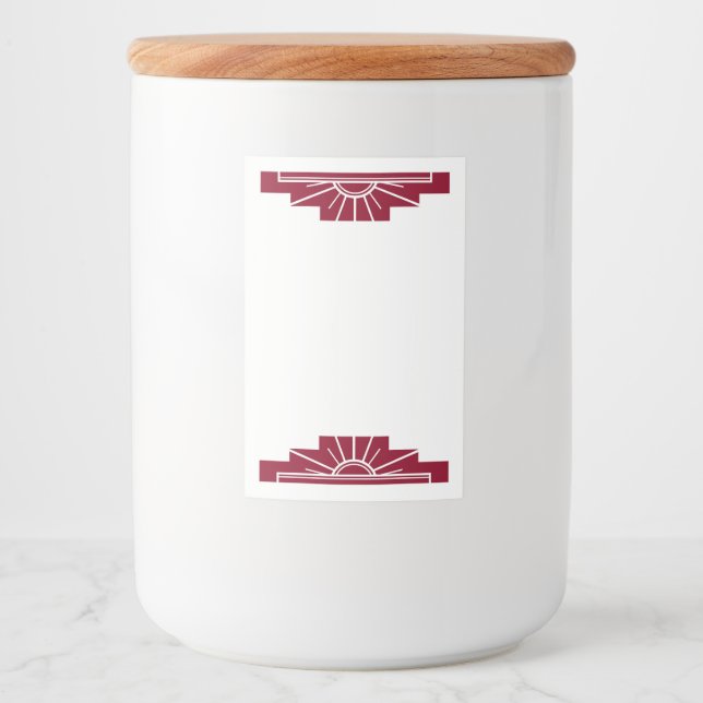 Art deco sun element in dark scarlet food label (Front)