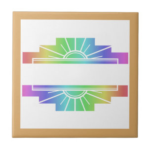 Art deco sun element in pastels ceramic tile