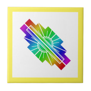 Art deco sun element in rainbow ceramic tile