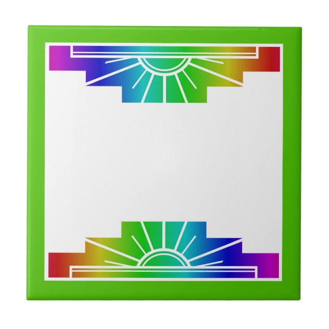 Art deco sun element in rainbow ceramic tile (Front)