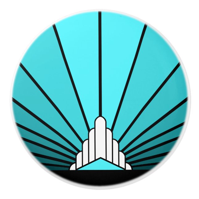 Art deco sun in aqua Ceramic Pull (Front)