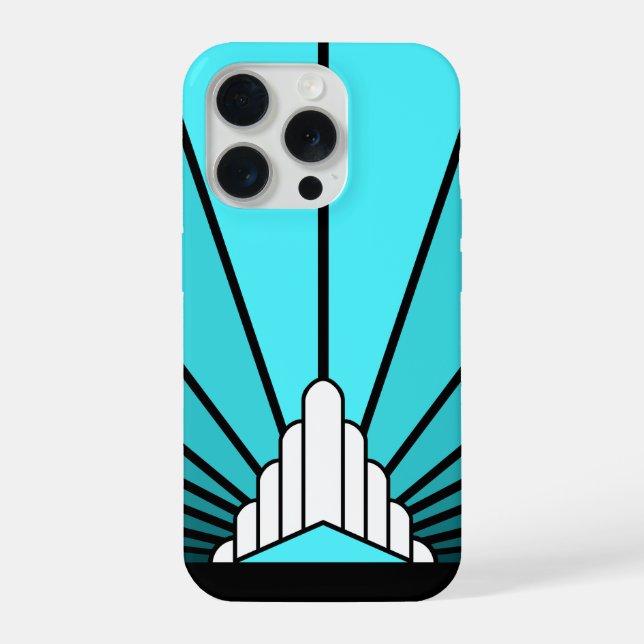 Art deco sun in aqua iphone case (Back)