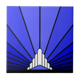 Art deco sun in blue ceramic tile