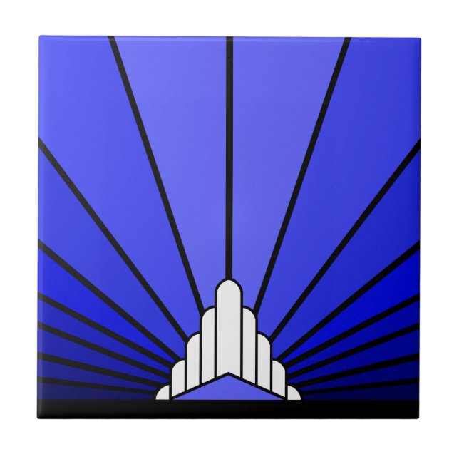 Art deco sun in blue ceramic tile (Front)