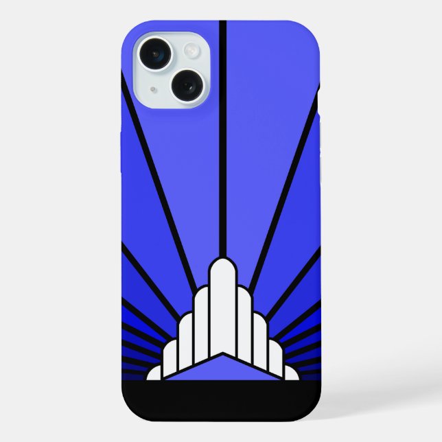 Art deco sun in blue iPhone case (Back)