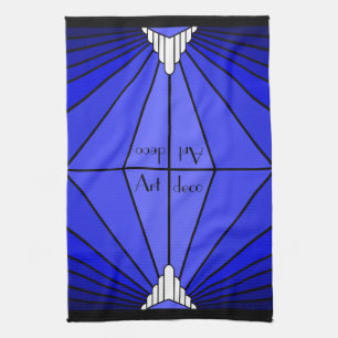 Art deco sun in blue kitchen towel