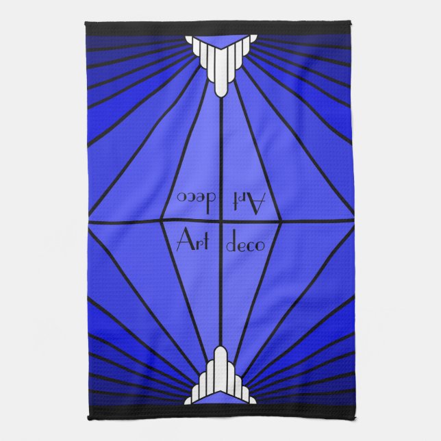Art deco sun in blue kitchen towel (Vertical)
