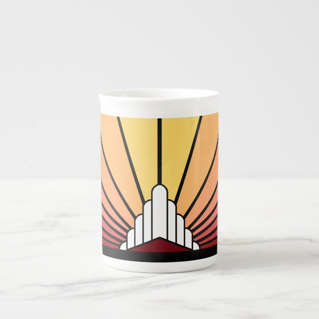 Art deco sun in dawn bone china mug (Front)