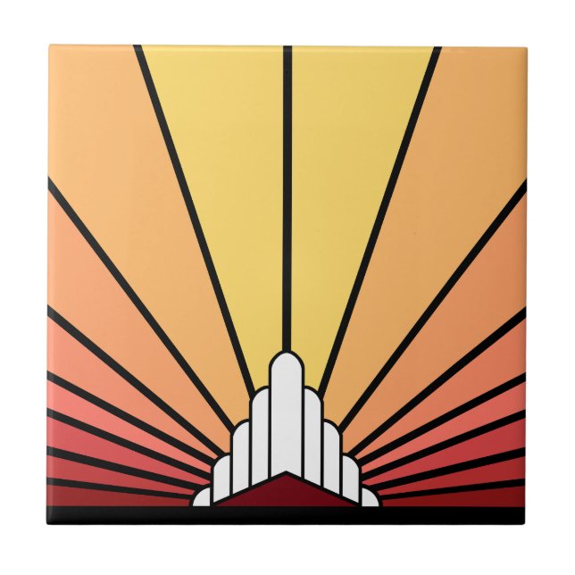 Art deco sun in dawn ceramic tile (Front)