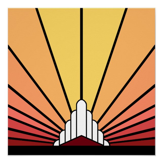 Art deco sun in dawn poster (Front)