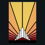 Art deco sun in dawn poster<br><div class="desc">A classic art deco style sun pattern in dawn colors. 

An iconic pattern of the sun rising from behind a stylized art deco shaped building. A simple yet elegant design,  true to the era.</div>