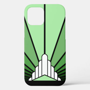 Art deco sun in green iPhone 12 case
