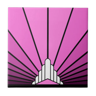 Art deco sun in pink ceramic tile