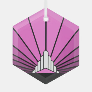 Art deco sun in pink glass ornament