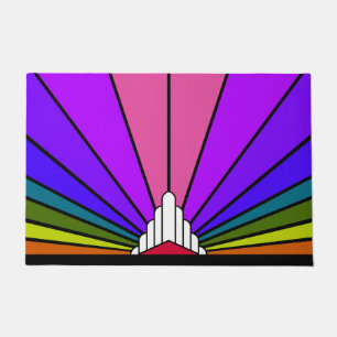 Art deco sun in rainbow doormat