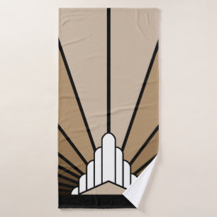 Art deco sun in tan bath towel set