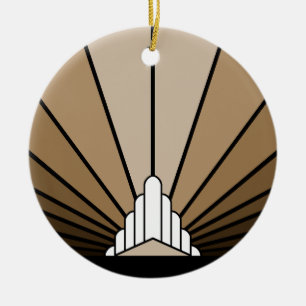 Art deco sun in tan ceramic ornament