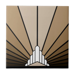 Art deco sun in tan ceramic tile