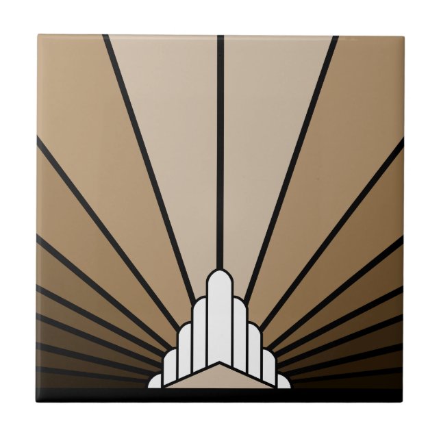 Art deco sun in tan ceramic tile (Front)