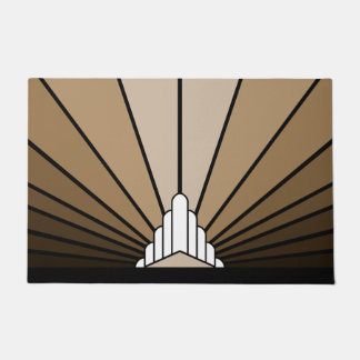 Art deco sun in tan Door Mat