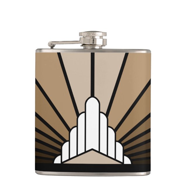 Art deco sun in tan flask (Front)
