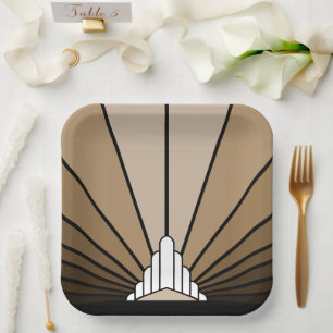 Art deco sun in tan Paper Plate