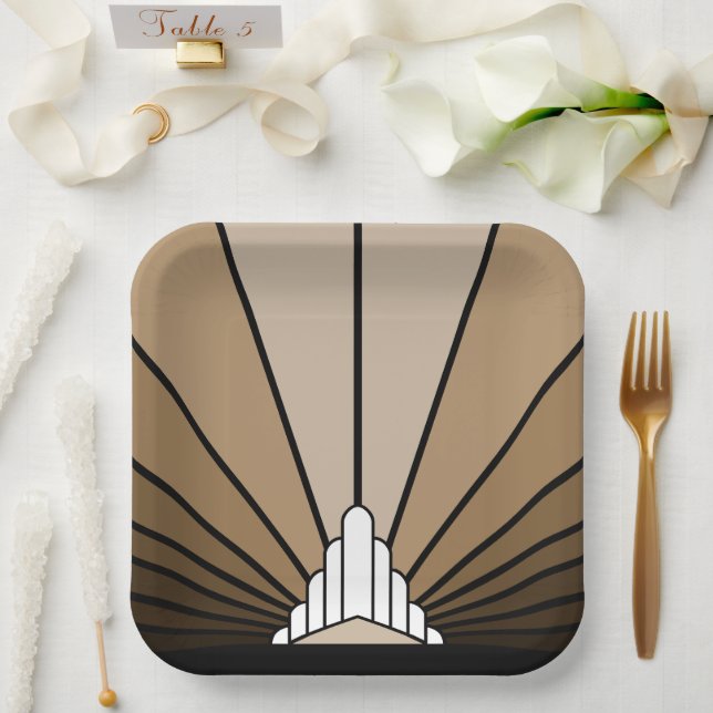 Art deco sun in tan Paper Plate (Wedding)