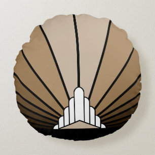 Art deco sun in tan round pillow