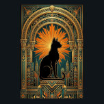 Art Deco Sunburst Black Cat Wall Art<br><div class="desc">This striking art deco cat artwork showcases a black feline sitting proudly on a geometric pedestal, framed by a dramatic gold sunburst halo and ornate arches. Rich teal and amber tones echo classic 1920s design for a luxurious vintage feel. Perfect for cat lovers and art deco interiors, this piece adds...</div>