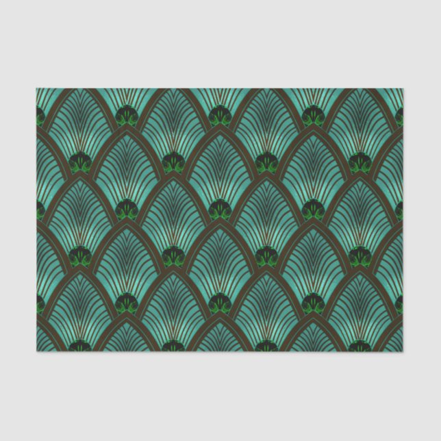 Art Deco Sunburst Fan in Metallic Green Tissue Paper (Front)