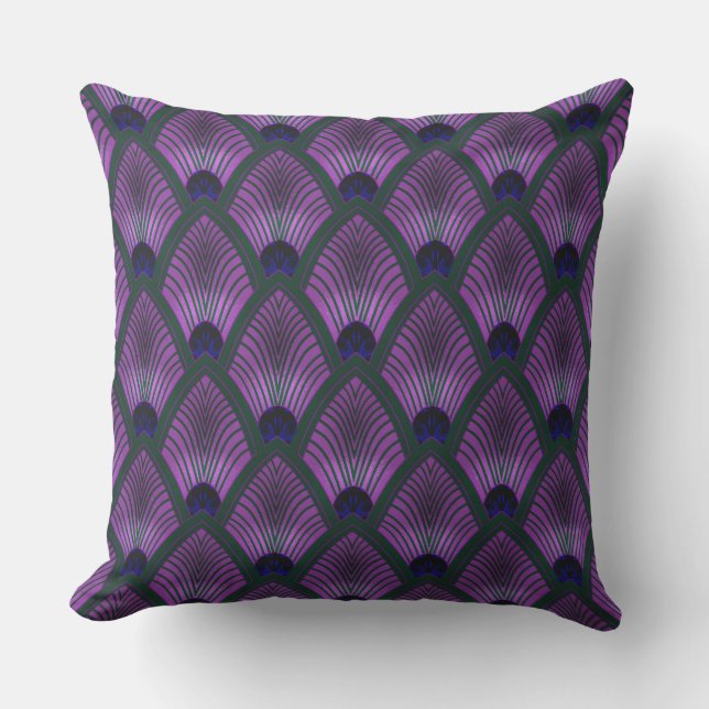 Art Deco Sunburst Fan in Metallic Purple Outdoor Pillow (Front)