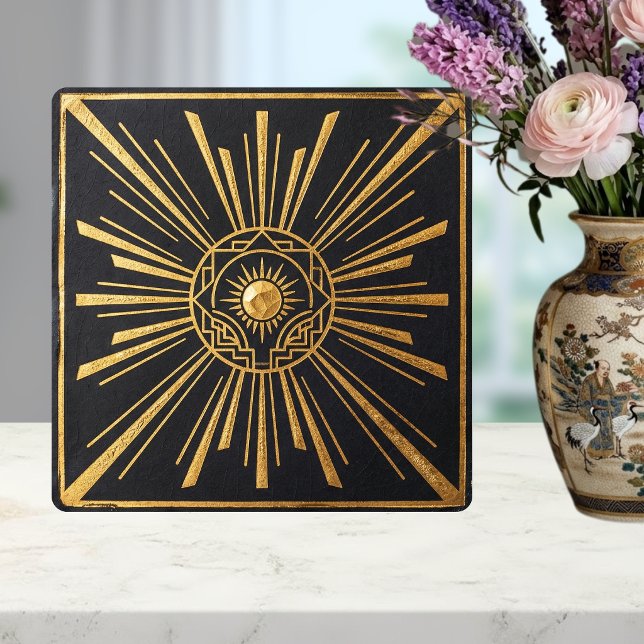 Art Deco Sunburst Gold Black Geometric Design Ceramic Tile (Creator Uploaded)
