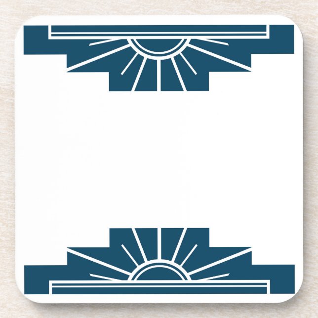 Art Deco Sunburst in Dark Teal Beverage Coaster (Front)