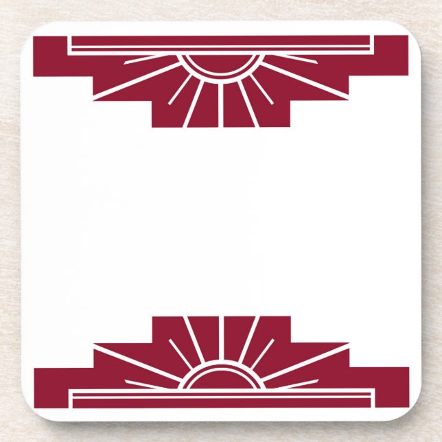 Art Deco Sunburst in Deep Ruby Beverage Coaster (Front)