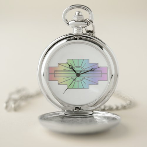 Art Deco Sunburst Pattern in Pastels Pocket Watch