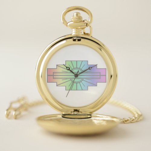 Art Deco Sunburst Pattern in Pastels Pocket Watch