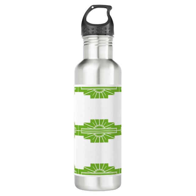 Art Deco Sunburst Pattern in White and Lime 710 Ml Stainless Steel Water Bottle (Front)