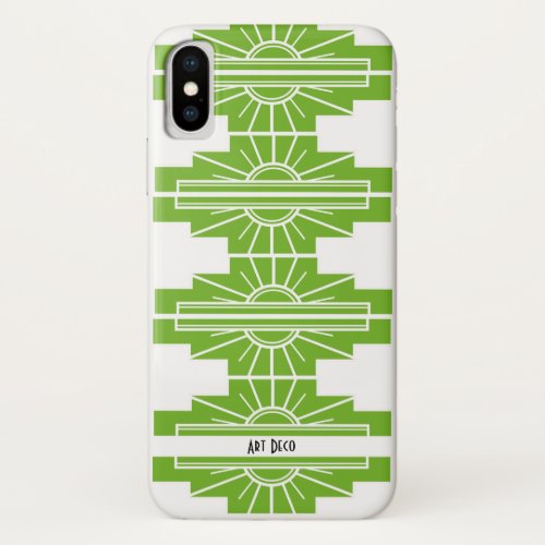 Art Deco Sunburst Pattern in White and Lime Case_M iPhone XS Case