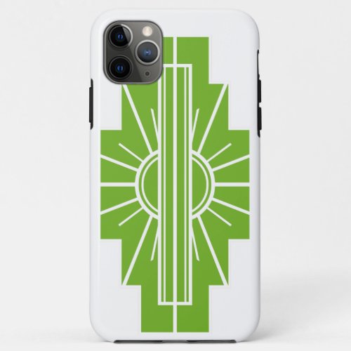 Art Deco Sunburst Pattern in White and Lime Case_M iPhone 11 Pro Max Case