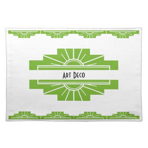 Art Deco Sunburst Pattern in White and Lime Placem Cloth Placemat