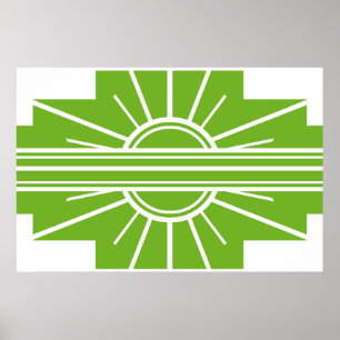 Art Deco Sunburst Pattern in White and Lime Poster